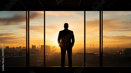 Silhouette of businessman at sunset view