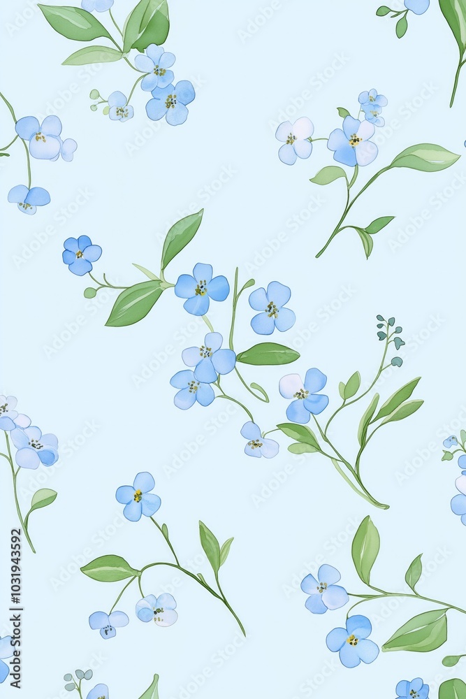 Seamless pattern with frget me not flowers and leaves Seamless pattern with frget me not flowers and leaves