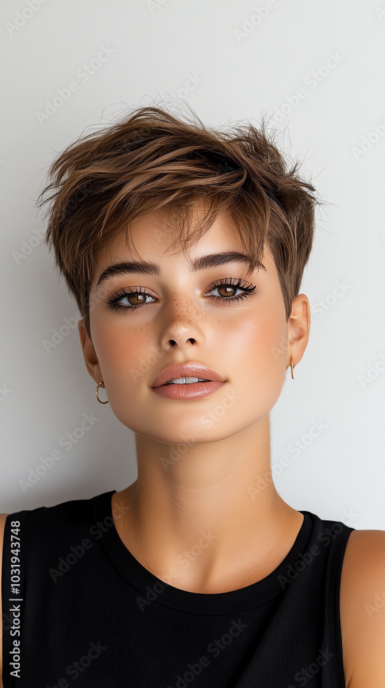 Stylish young woman with modern haircut Stylish young woman with modern haircut