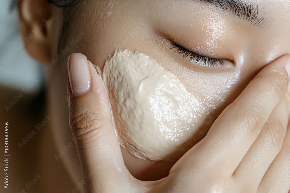 Woman applying facial mask, white isolate background Woman applying facial mask, white isolate background