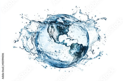 A water droplet is splashing on a globe. Concept of movement and fluidity