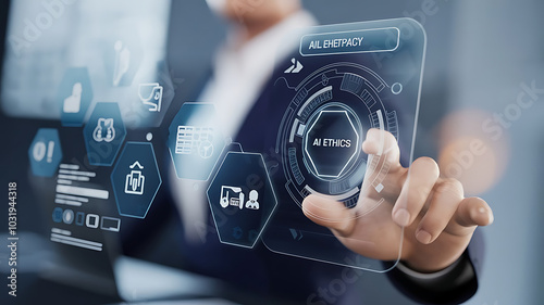 Wallpaper Mural Businessman touching virtual AI ethics icon. AI ethics, Artificial intelligence law, AI ethics, or AI law concept.	 Torontodigital.ca