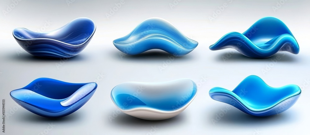 Set of glossy blue liquid shapes on a white background, Set of glossy blue liquid shapes on a white background,
