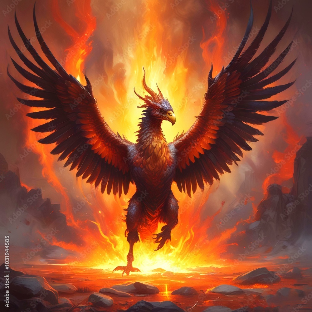 Illustration of bird fenix rising from ash. Illustration of bird fenix rising from ash.