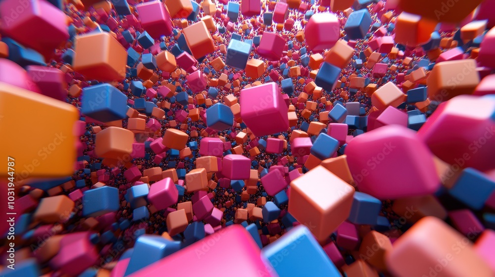 A 3D rendering of a chaotic array of colorful cubes, creating a dynamic and abstract visual. A 3D rendering of a chaotic array of colorful cubes, creating a dynamic and abstract visual.
