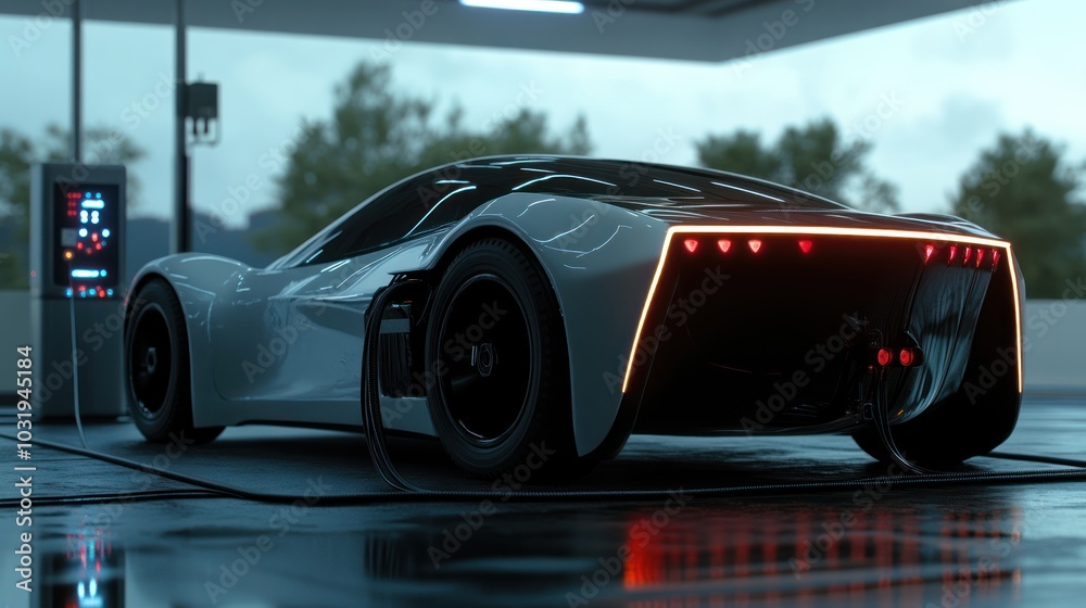 Naklejka premium Futuristic Electric Sports Car Charging