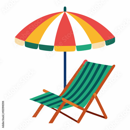 Beach umbrella and chairs vector illustration on white background 