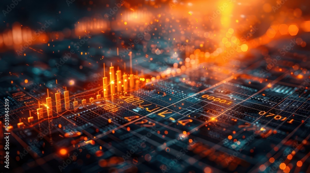 Fototapeta premium Financial Planning, vibrant colors, graphs and charts, close-up, informative