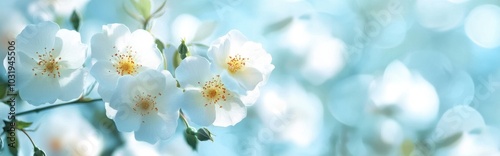 A close up of a bunch of white flowers with a blue background. The flowers are in full bloom and the blue background adds a sense of calmness and serenity to the image