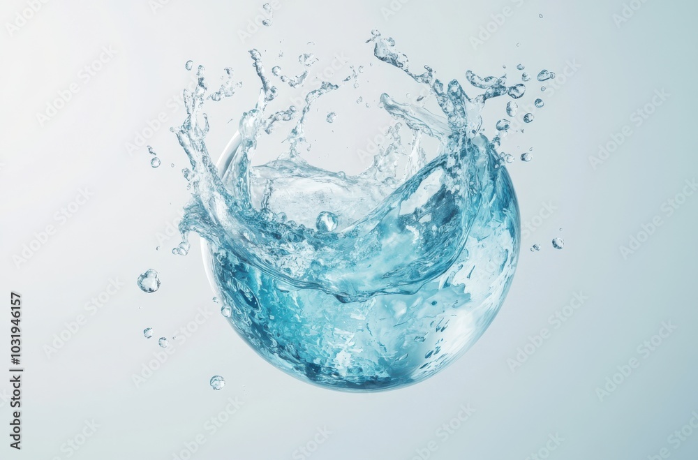 A glass of water with a splash of water on the side. The splash of water is in the shape of a circle A glass of water with a splash of water on the side. The splash of water is in the shape of a circle