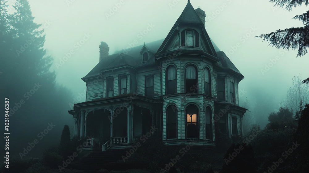 A ghostly Victorian house with creaking doors and windows. A ghostly Victorian house with creaking doors and windows.