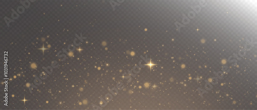 Light of gold dust. Bokeh light effect background png. A gorgeous Christmas glowing dust background. A beautiful yellow flickering glow with confetti bokeh light and particle motion.