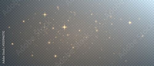 Light of gold dust. Bokeh light effect background png. A gorgeous Christmas glowing dust background. A beautiful yellow flickering glow with confetti bokeh light and particle motion.