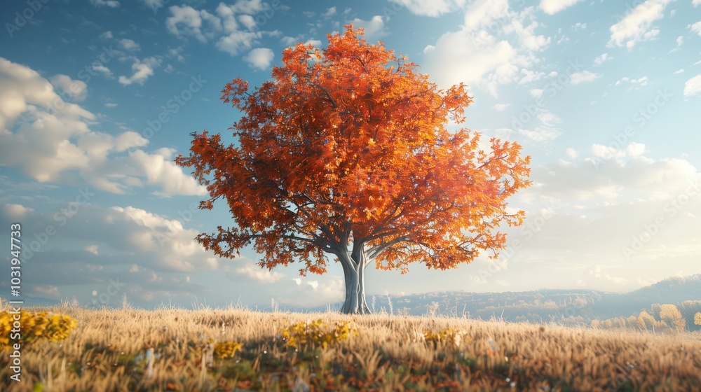 Fototapeta premium An isolated maple tree in autumn.