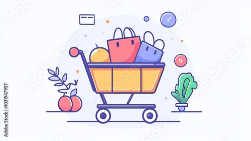 This vector icon depicts a shopping cart, a container used to hold products and goods. As an economics symbol, it signifies the concept of buying and selling. With its clean design elements photo