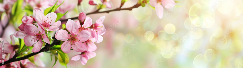 Beautiful cherry blossoms blooming with soft bokeh in the background. Banner or header