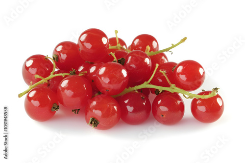 Fresh Red currant berries with leaf on White Background