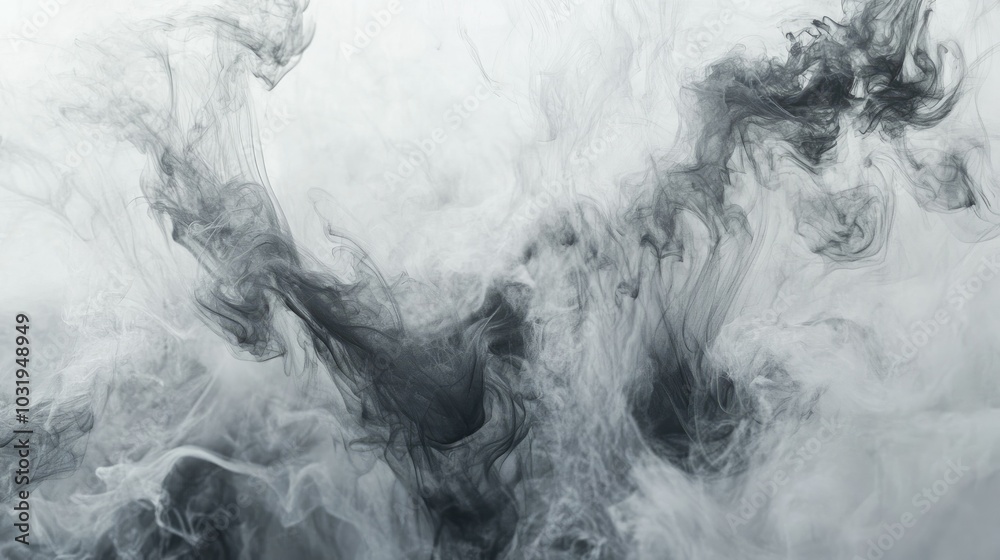 Wisps of delicate gray smoke swirling gracefully against a pure white background, creating an ethereal, abstract effect perfect for design and art projects. Wisps of delicate gray smoke swirling gracefully against a pure white background, creating an ethereal, abstract effect perfect for design and art projects.