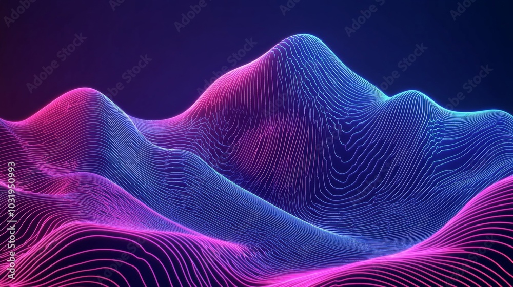 Vibrant Neon Landscape: Undulating Waves of Light and Color
