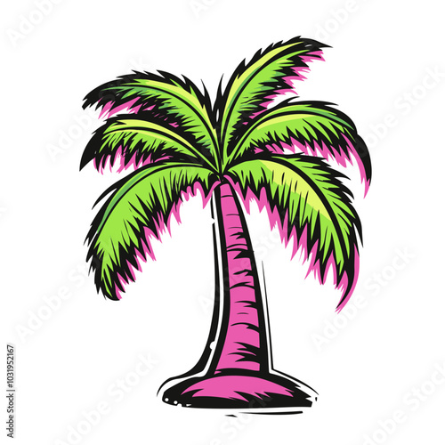 Obraz na płótnie colorful vector palm tree 2d for exotic vacation pictures or t-shirts, generative AI w salonie