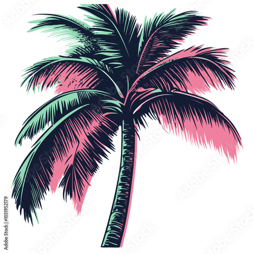 colorful vector palm tree 2d for exotic vacation pictures or t-shirts, generative AI