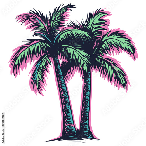 Obraz na płótnie colorful vector palm trees 2d for exotic vacation pictures or t-shirts, generative AI w salonie
