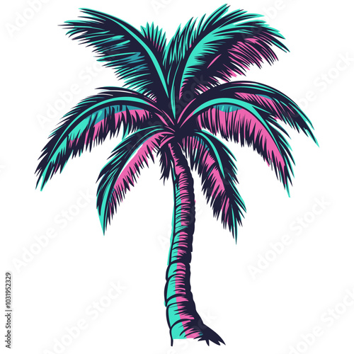 colorful vector palm tree 2d for exotic vacation pictures or t-shirts, generative AI