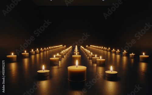 A warm gathering of flickering candles illuminating a cozy room in the evening