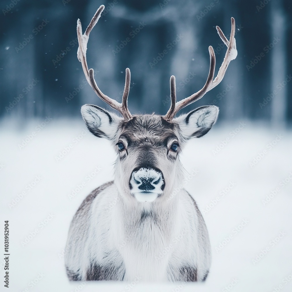 A close-up of a reindeer in a snowy landscape. A close-up of a reindeer in a snowy landscape.