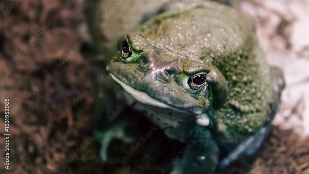 Fototapeta premium frog with a hypnotic gaze looks at the camera