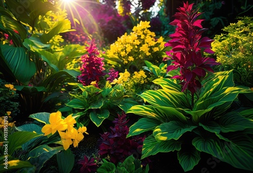 stunning close lush green garden plants showcasing vibrant color intricate details flourishing leaves blossoms, annuals, arrangement, bed, blooms photo