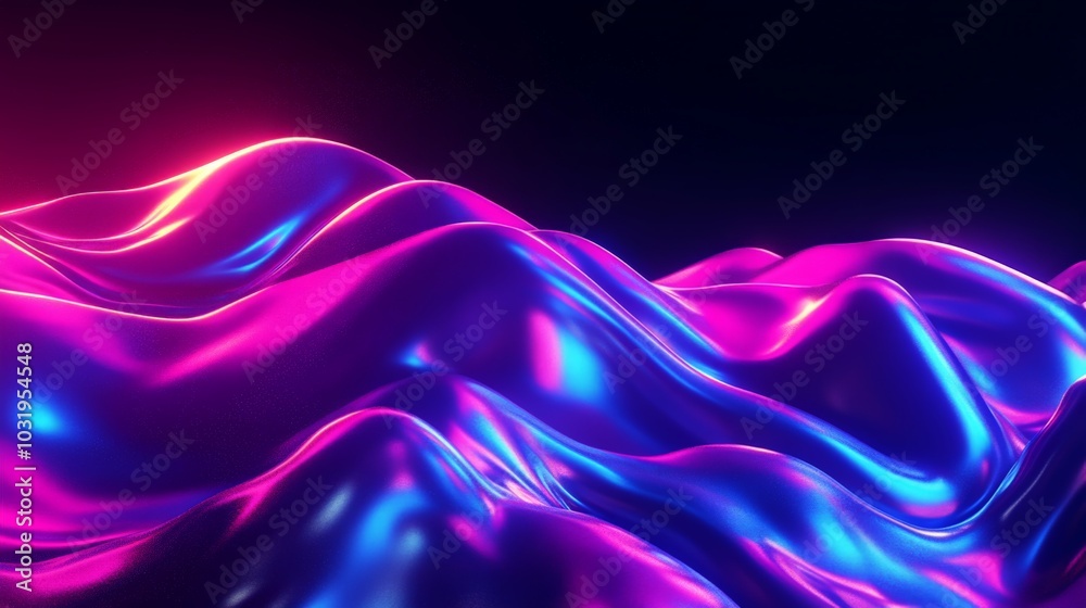 Obraz premium Vibrant Neon Landscape - Glowing Digital Art Mountain Peaks