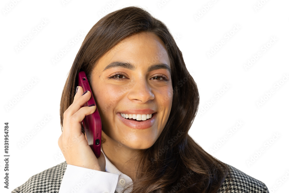 Portrait of a young Latina businesswoman talking on the phone Portrait of a young Latina businesswoman talking on the phone