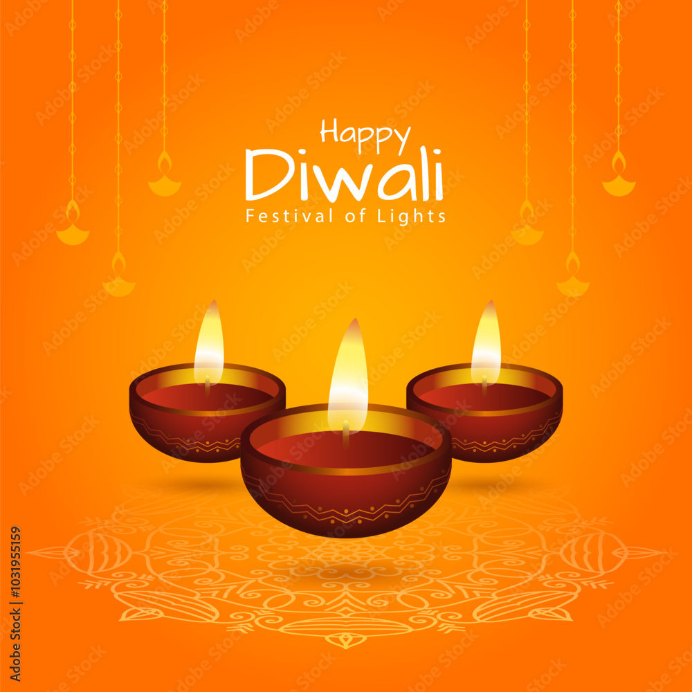 Happy diwali festival beautiful diya background with hanging diya ornaments Happy diwali festival beautiful diya background with hanging diya ornaments