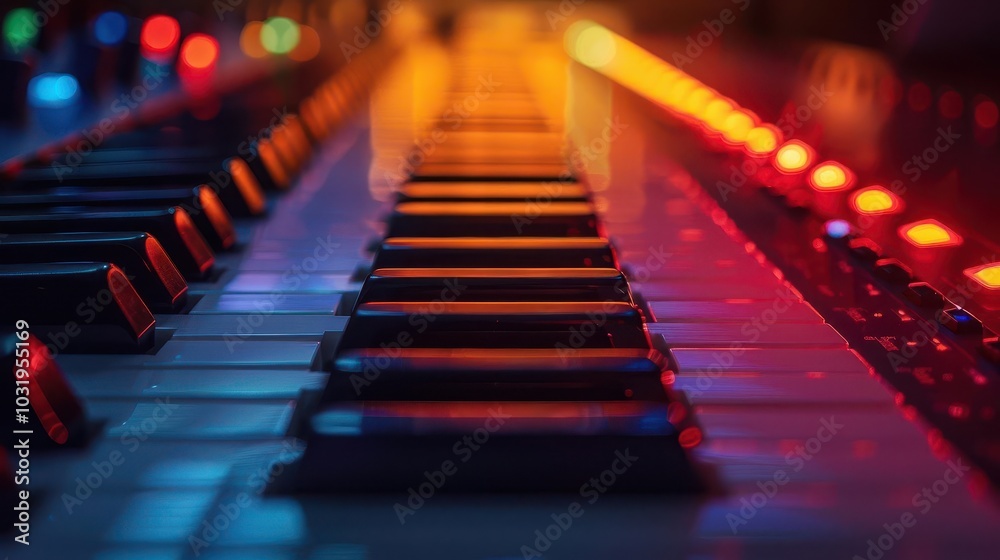 Music Composition, vibrant colors, studio setting, close-up, detailed Music Composition, vibrant colors, studio setting, close-up, detailed