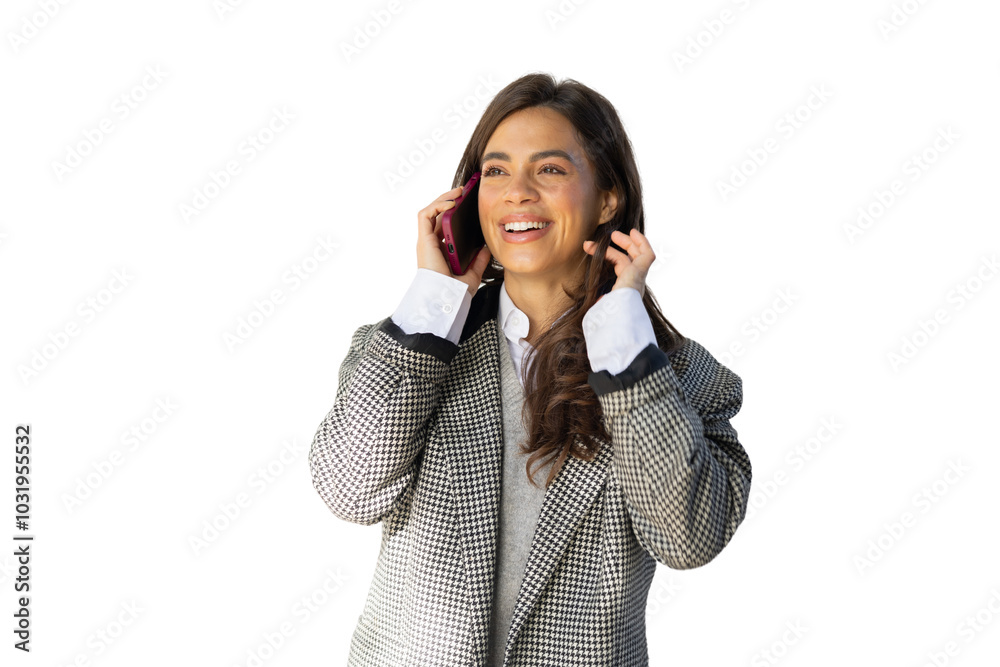 Portrait of a young Latina businesswoman talking on the phone Portrait of a young Latina businesswoman talking on the phone