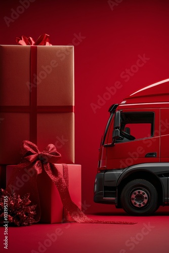 A decorative red gift box sits alone against a textured wall in warm afternoo...