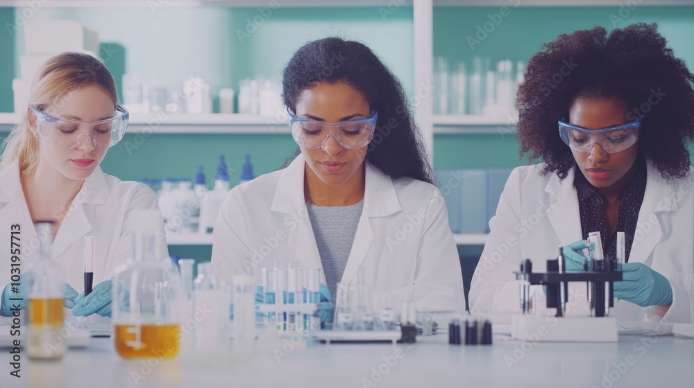Female scientists working in a lab, conducting cutting-edge research and making breakthroughs in science and technology