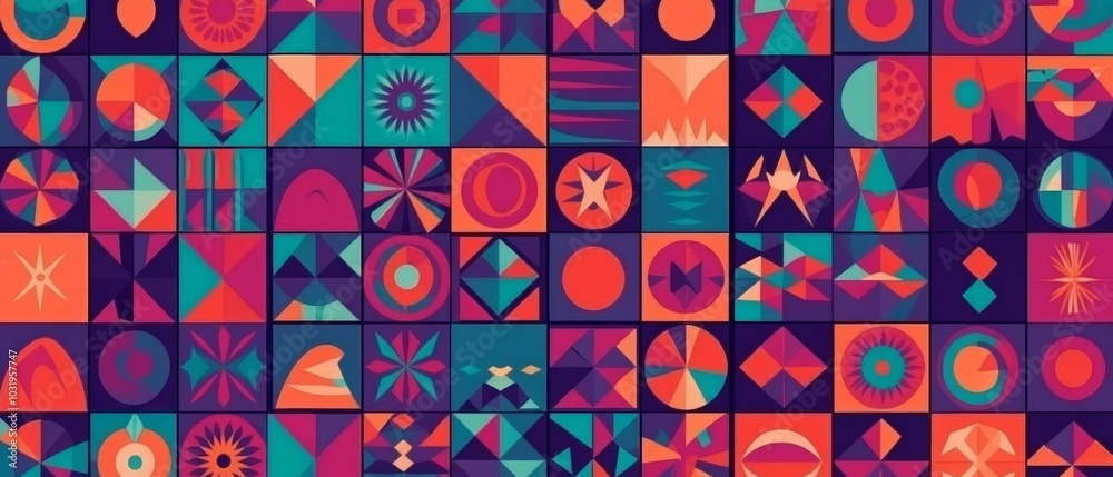 Fototapeta premium Retro Geometric Vector Flat Design Wallpaper Background - Seamless Pattern for Web and Print 