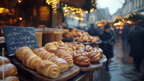 Delicious baked goods displayed at a festive market during the holiday season