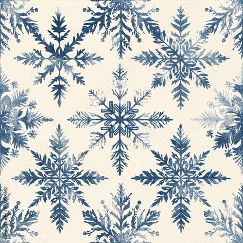 christmas snowflakes Seamless Pattern vintage old style retro Toile De Jouy Vintage color 