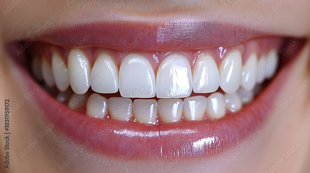 Fototapeta premium Before-and-after images of a smile transformed with veneers, showcasing the journey from stained and uneven teeth to a perfectly aligned, white smile