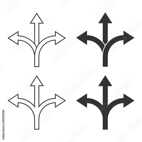 Crossroad graphic icons set. Arrows graphic signs isolated on white background. Vector illustration