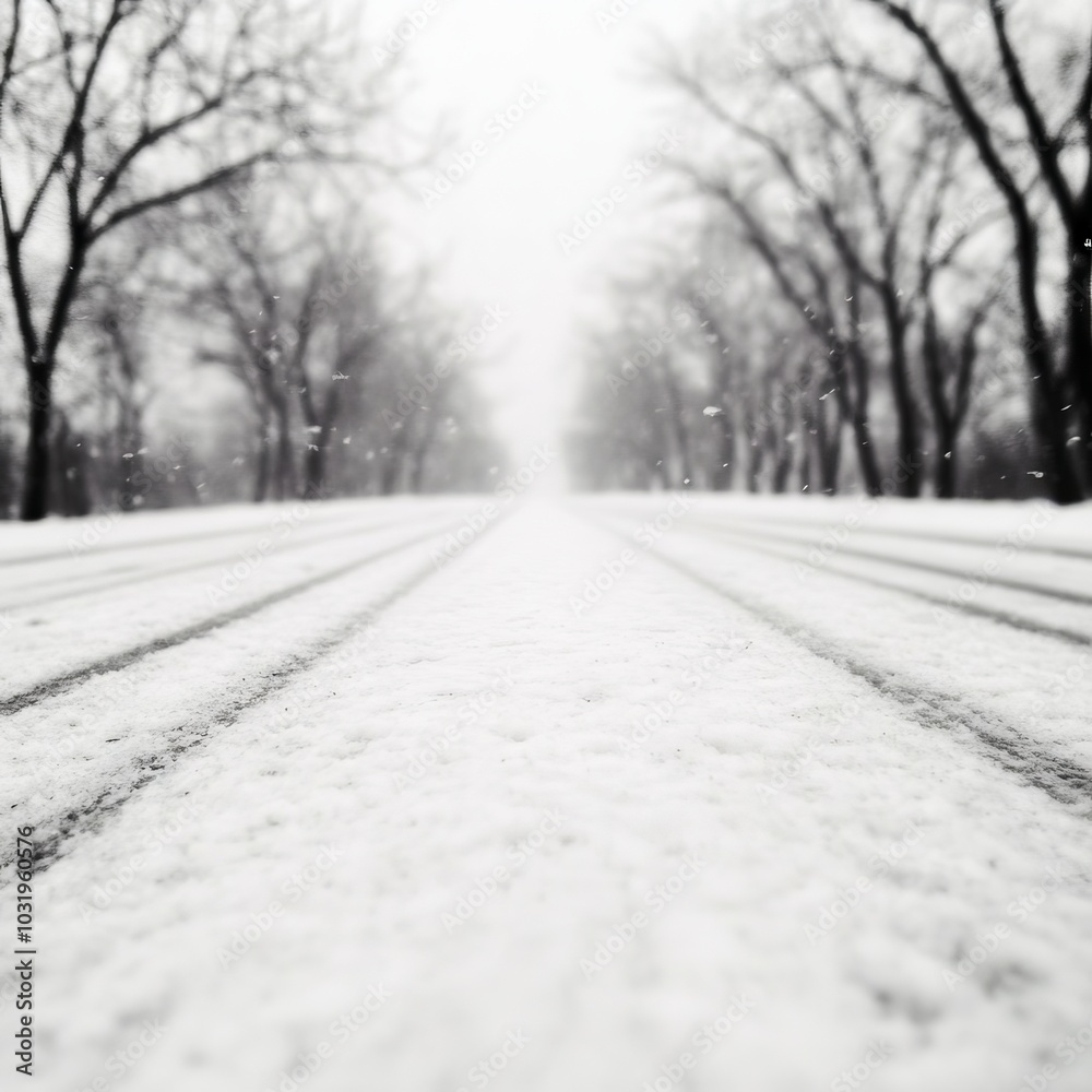 A serene winter landscape with snow-covered ground and bare trees. A serene winter landscape with snow-covered ground and bare trees.
