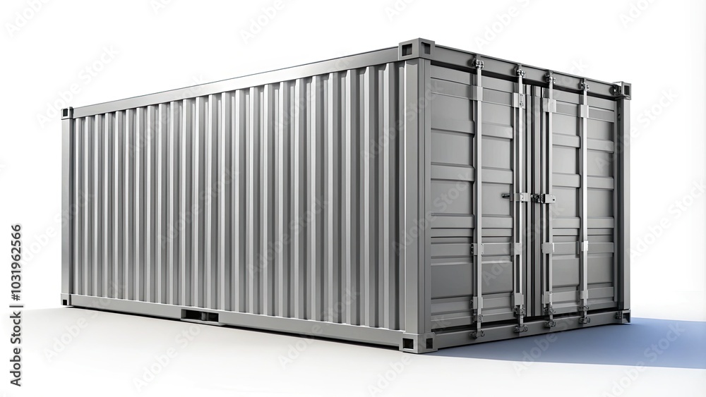 Realistic Grey Cargo Container Silhouette for Shipping and Transportation, Isolated on White Background, 3D Render Vector Illustration for Delivery Templates in Simple Cartoon Design Realistic Grey Cargo Container Silhouette for Shipping and Transportation, Isolated on White Background, 3D Render Vector Illustration for Delivery Templates in Simple Cartoon Design