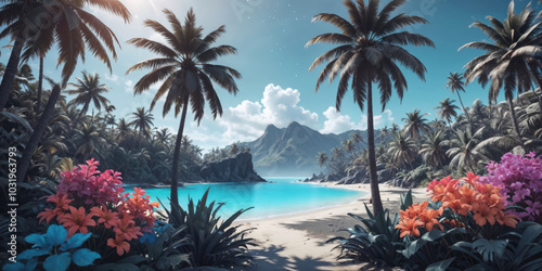 Tropical Island Oasis - palm trees