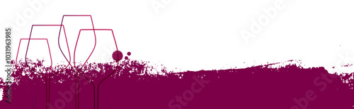 Horizontal banner with texture and silhouettes of wine glasses. vector