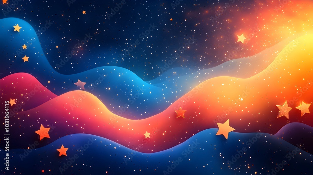 Enchanting Cosmic Landscape with Glowing Mountains and Shimmering Aurora