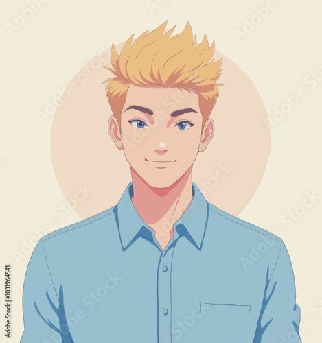 Anime Illustration of a Smiling Man with Blonde Hair 
