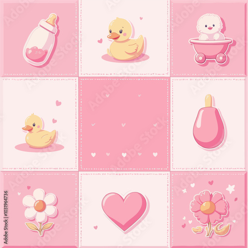 Baby Shower Pattern - Pink, Yellow & White 
